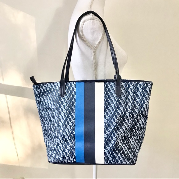 Sam Edelman Signature Shoulder Bag Tote Navy Poseidon Blue - Picture 5 of 8